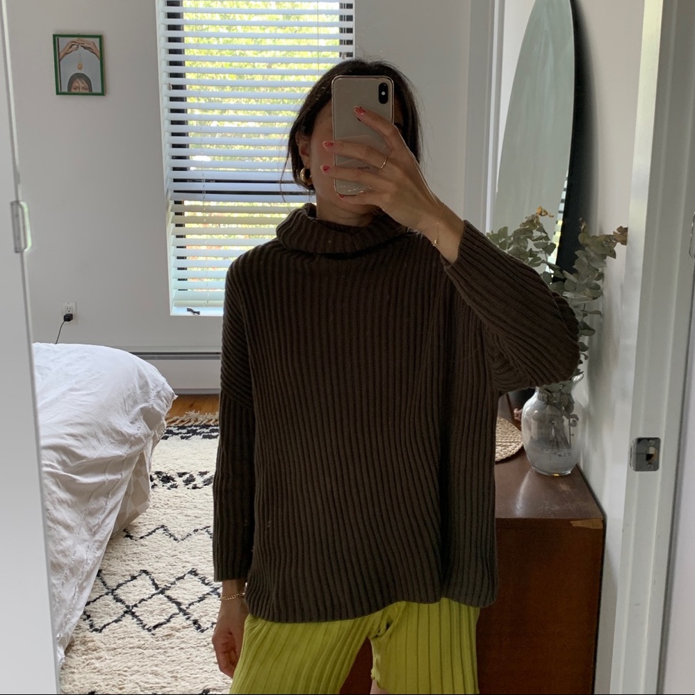 7115 by Szeki Heavy Ribbed Turtleneck, Olive, XS - Picture 2 of 6